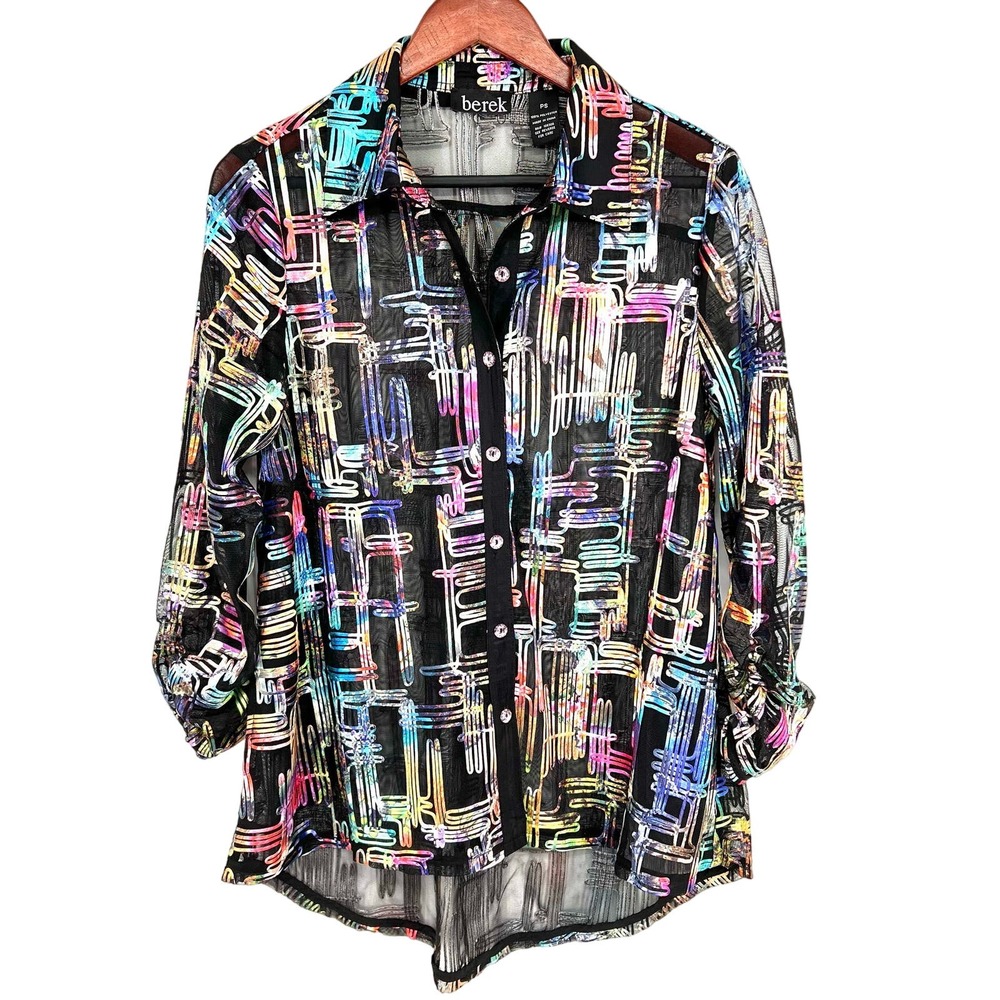 Berek Womens Wearable Art Sz PS Petite Small Sheer Jacket Blouse Shirt Top Artsy